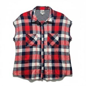 Como Vintage Navy and White Rayon Plaid Top Size 1X